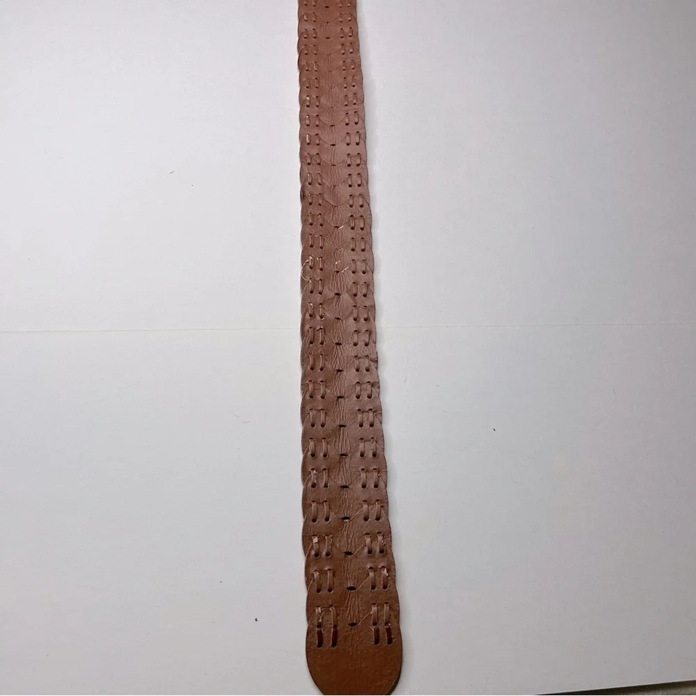 Macy's Rich Brown Woven Braided Faux Leather Belt Y2K Western Country Hippie